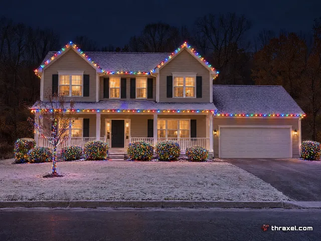 Example house lit with multicolor C9 lights, made with the mock-up tool