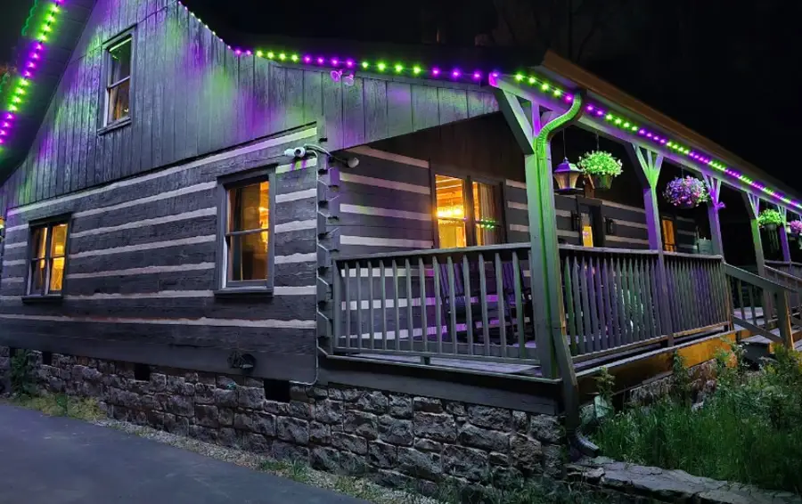 Commercial exterior lit with permanent lighting